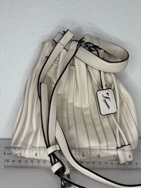 Simply Vera Vera Wang Cream Pleated Drawstring Mini Bucket Bag with Black Piping